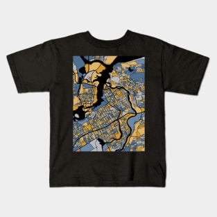 Ottawa Map Pattern in Blue & Gold Kids T-Shirt